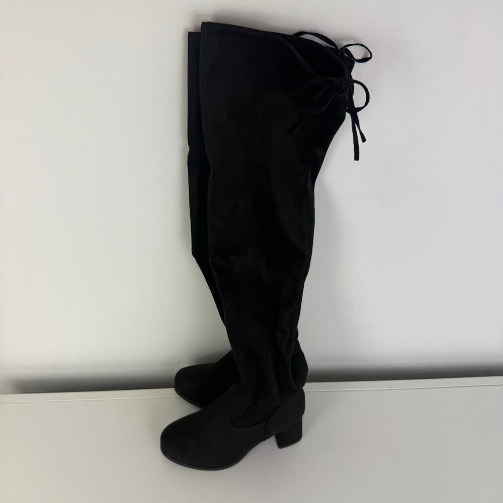 NWOB Womens Fashion Over The Knee Faux Suede Block Heel Black Boots 240 US 7